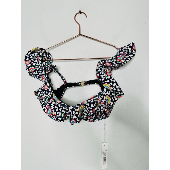 CAROLINE CONSTAS Black White Paisley Leopard Ruffle Anastasia Two-piece Swimsuit - Picture 5 of 13